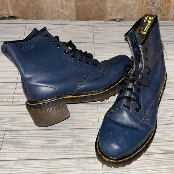 Dr. Martens Shoes - Doc Martens Navy Blue Leather Boots Lace Up Women’s Sz 8